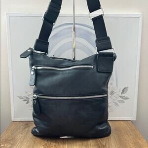 Margot Triple Zip Black Pebble Leather Crossbody Bag